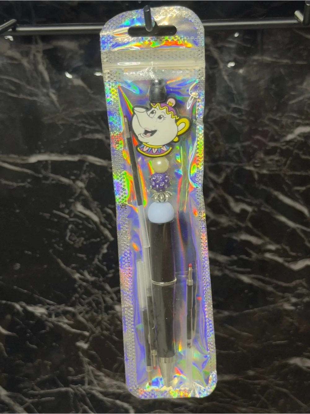 Ms Potts from Beauty & the Beast Focal Bead Pen Black & Blue Ink